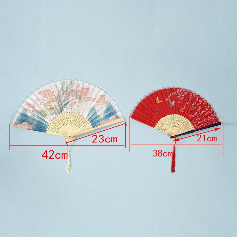 Chinese Style Women's Tasseled Portable Cheongsam Folding Fan