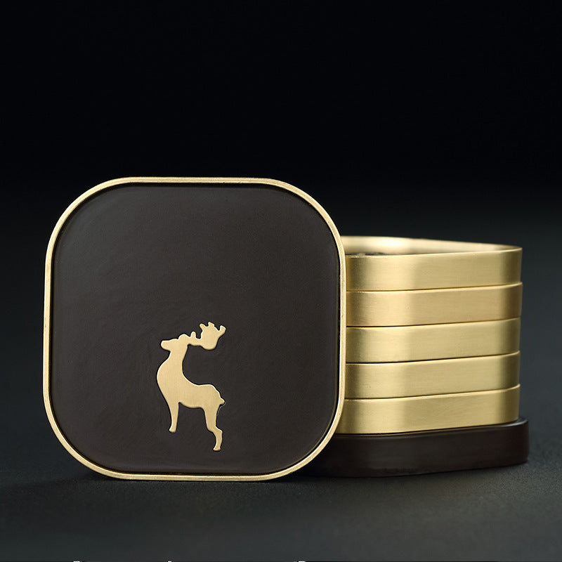 Household Tea Cup Holder Bakelite Copper Wood Coasters