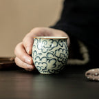 Antique ceramic egg cups with ice crackle glaze finish