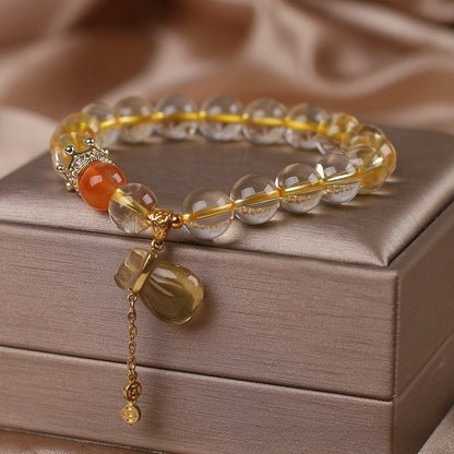 Natural Citrine Bracelet Chinese Style Light Luxury Purse Tassel Pendant