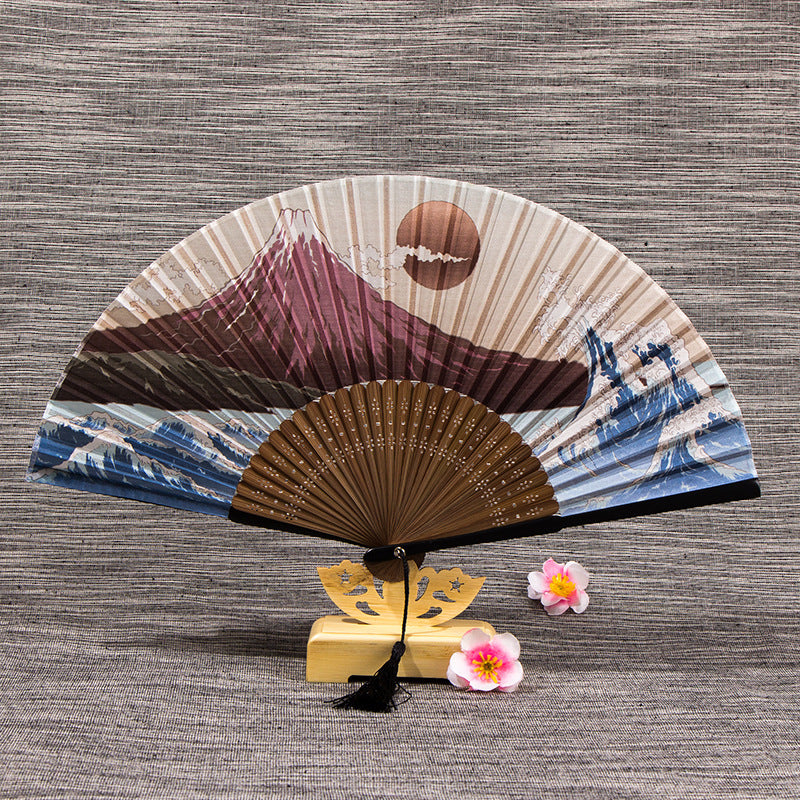 Ladies Chinese Style Matte Silk Folding Fan