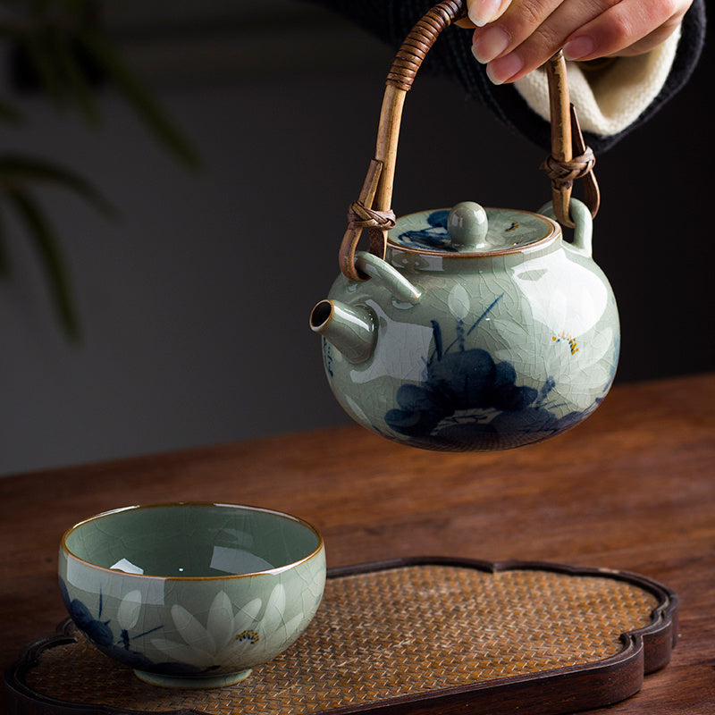 Blue And White Lotus Underglaze Hand Painted Teapot