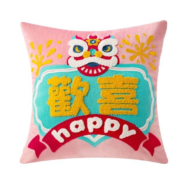 Chinese sofa cushions, lion dance creative pillows and backrests