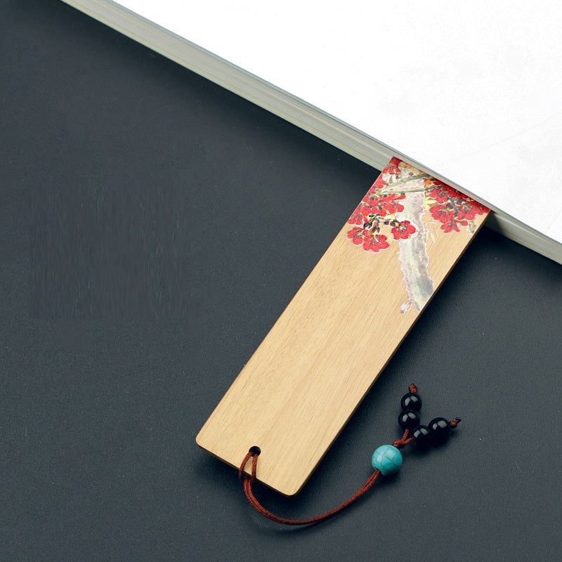 Painted Classical Chinese Style Mahogany Bookmark