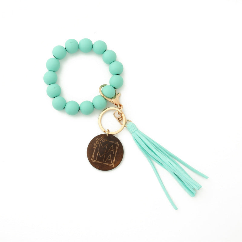 Fashion Wooden Beads Bracelet Tassel Keychain