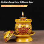 Ceramic Oil Lamp for Home Use in front of Buddha