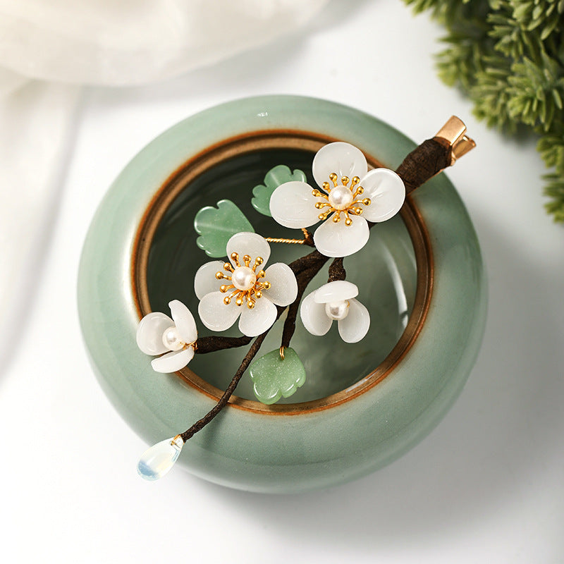 New Hairpin Side Hair Decoration Jade Flowers