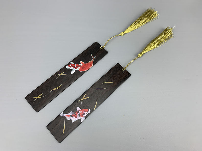 Chinese Style Painted Koi Mahogany Bookmark