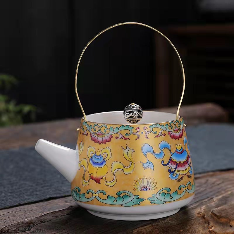 Vintage Enamel Teapot Retro Domestic Loop-handled Teapot