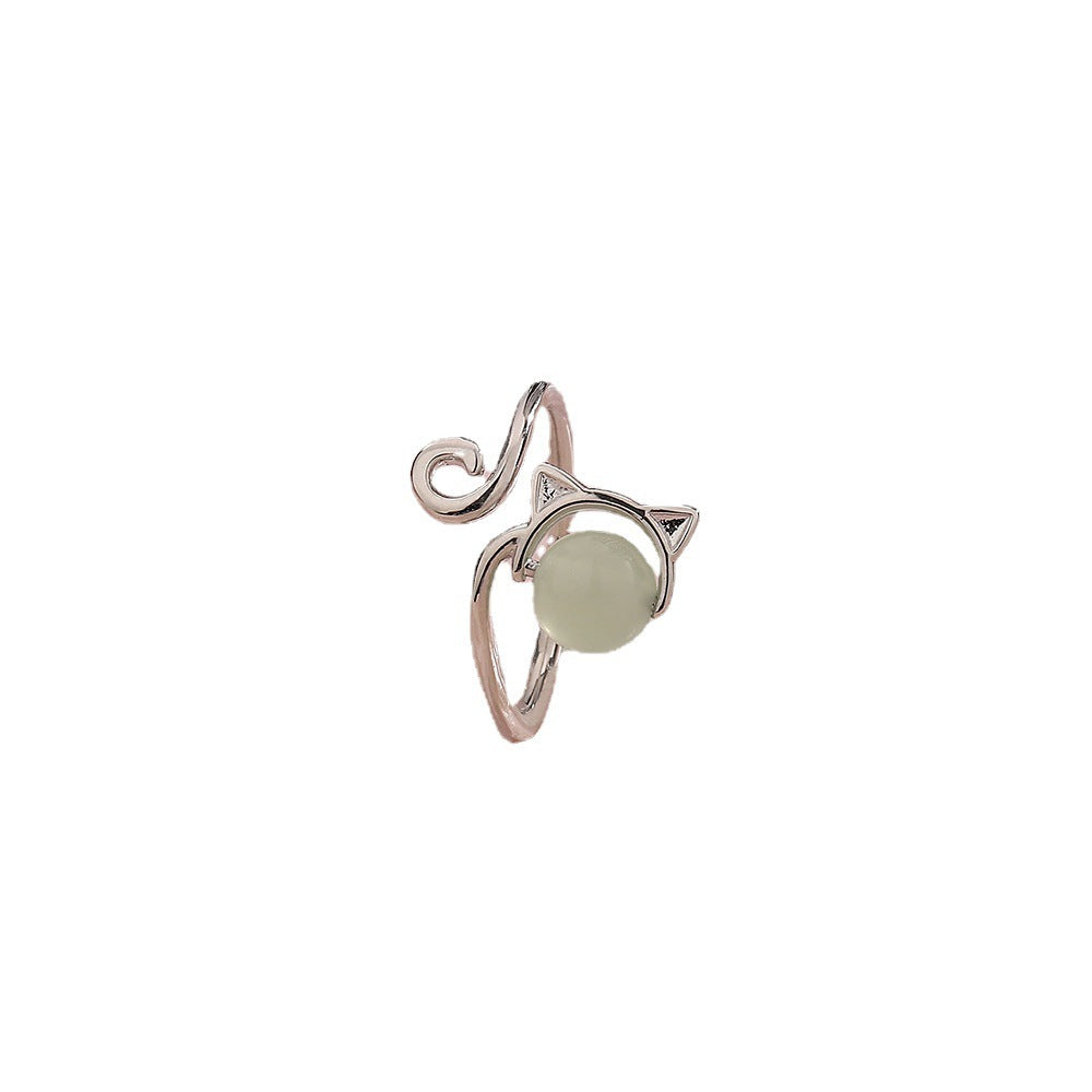 Trendy High-grade Cat Ring Simple Jade Ring