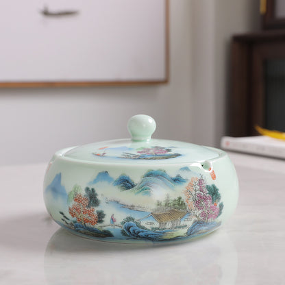 Ceramic New Chinese Style Windproof Household Ashtray With Lid