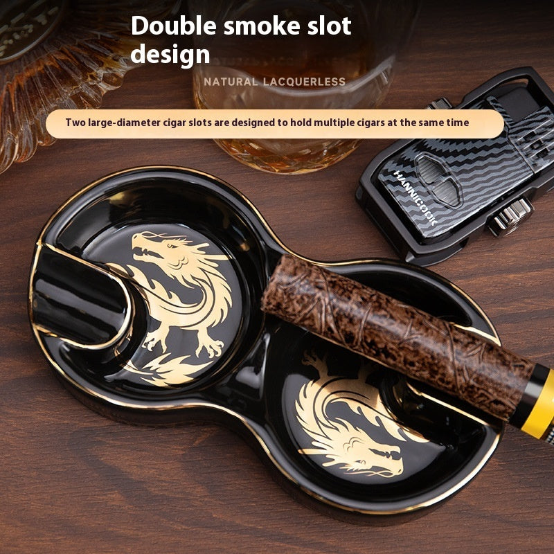 8-shaped Double Smoke Groove Ceramic Portable Retro Cigar Ashtray