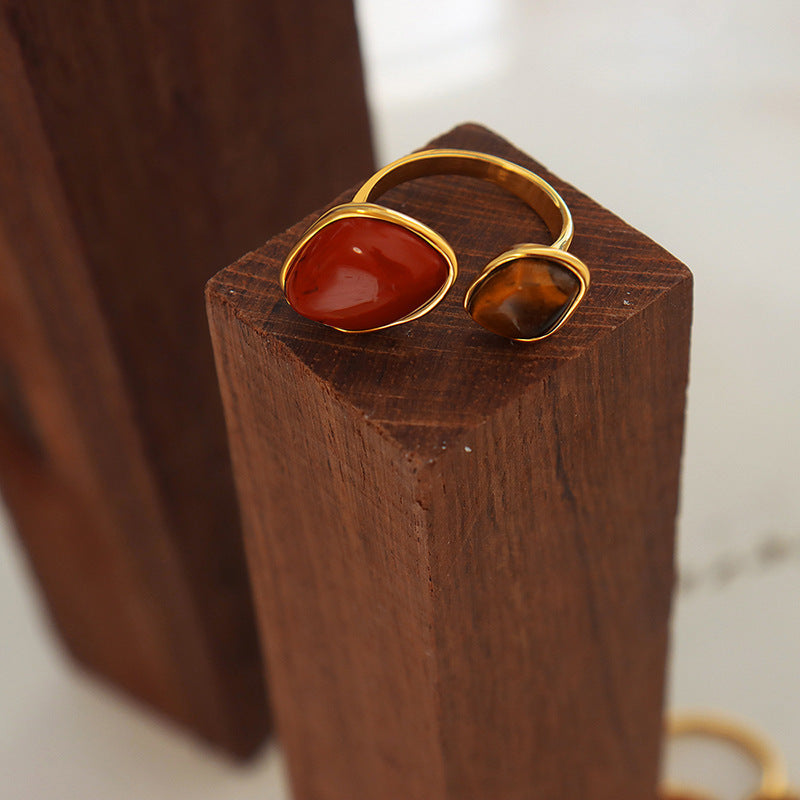 Ins Chinese Style Natural Tigereye Niche Ring