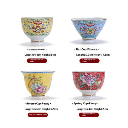 Enameled Vintage Birds Flowers Ceramic Teacup Set Gift Box-7