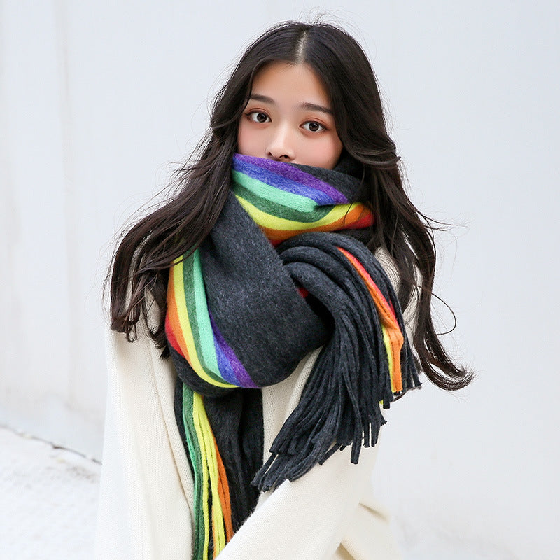 Rainbow Double-sided Scarf Cashmere-like Warm Scarf