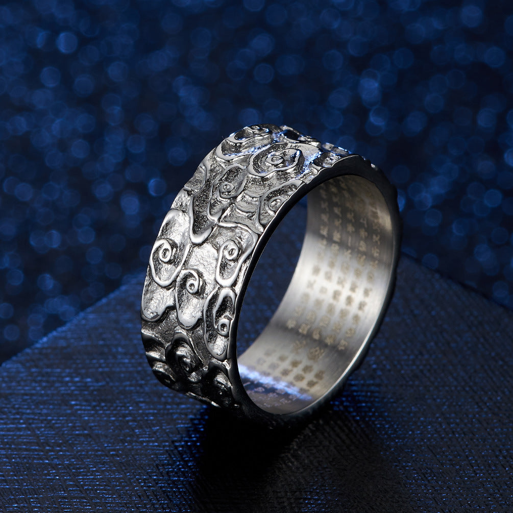 Chinese Style Buddhist Auspicious Cloud Heart Sutra Ring