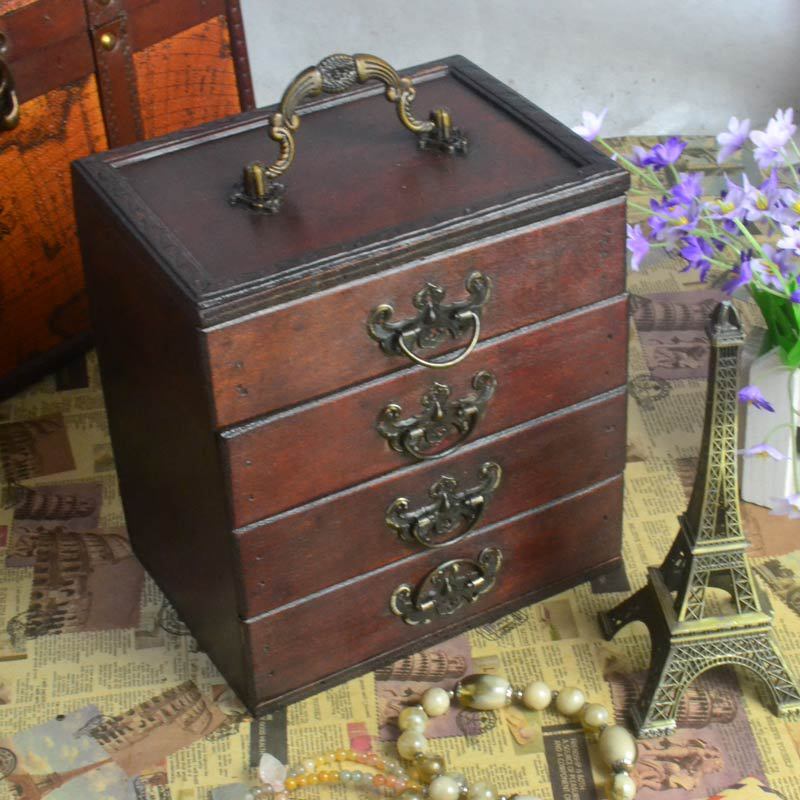 Chinese style retro solid wood jewelry storage box