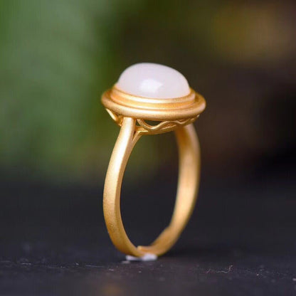 Women's White Jade Emerald Retro Natural Hetian Jade Ring