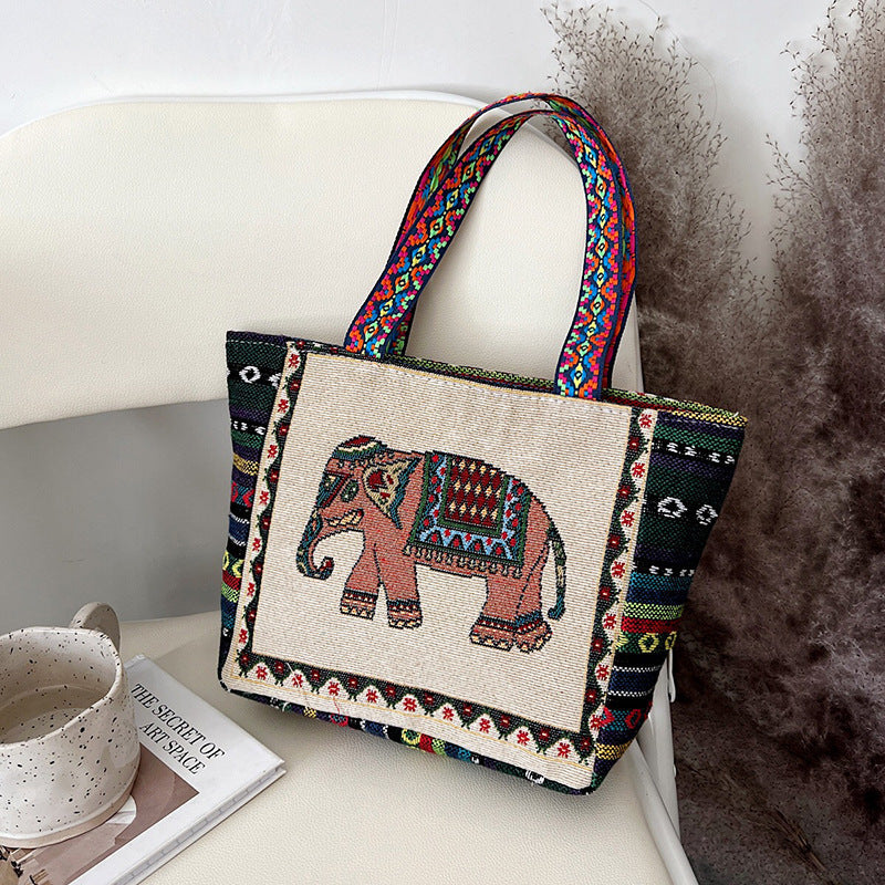 Ethnic Style Animal Three-dimensional Embroidered Canvas Handbag-14