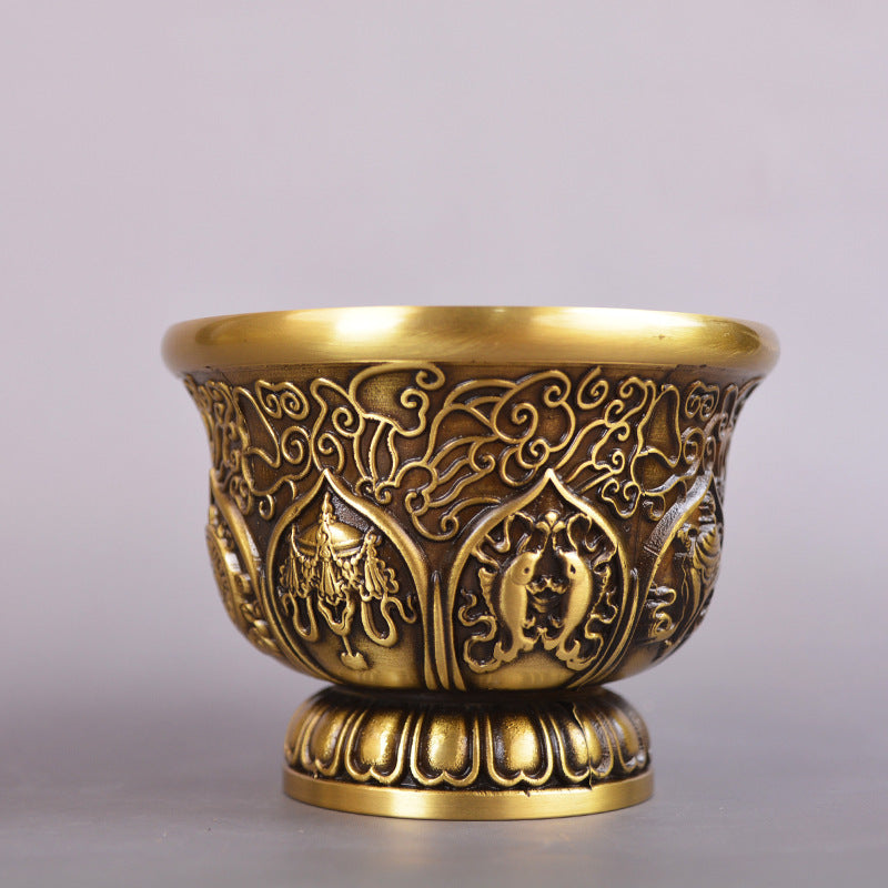 Embossed Eight Treasures Offering Water Bowl Copper Ware Ornaments