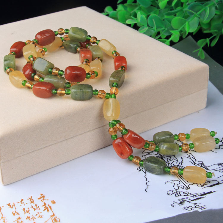 Women's Fashion Simple Gold Jade Necklace Sweater Chain