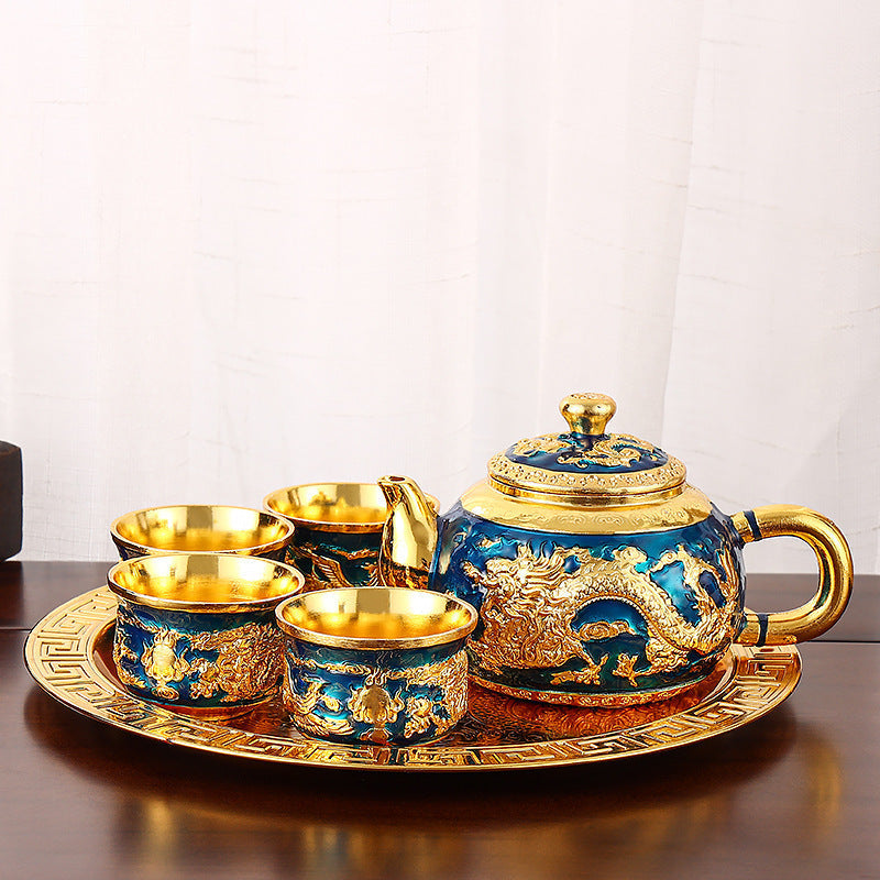 Chinese Light Luxury Palace Style Golden Dragon Phoenix Tea Set Suit-3