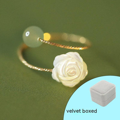 S925 Silver Rose Hotan Jade Ring Girl