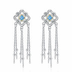 Chinese Knot Blue Zircon Stud Versatile Personality Lace Texture Earrings
