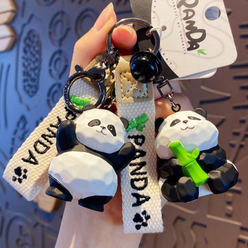 Resin Wood Carving Panda Keychain