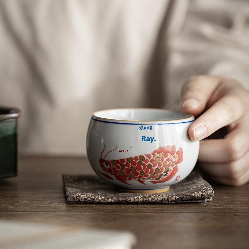 Vintage Auspicious Red Dragon Koi Teacup Master Cup-2