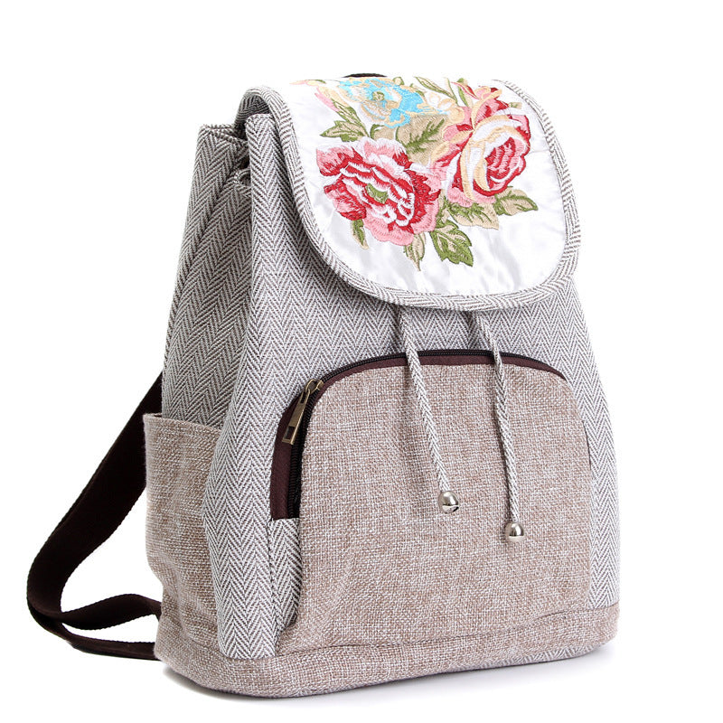 Women's Retro Flower Embroidery Cotton And Linen Backpack