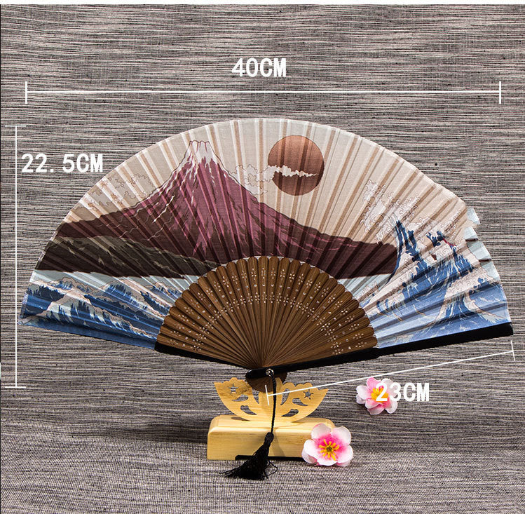 Ladies Chinese Style Matte Silk Folding Fan