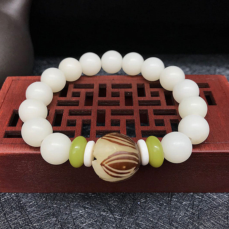 White Jade Bodhi Root Bracelet 108 Bracelet