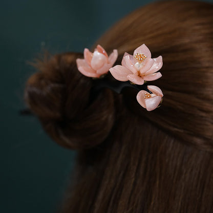 Magnolia Flower Hairpin Ancient Style Ebony Hairpin Fringed Step-shaking Hairpin