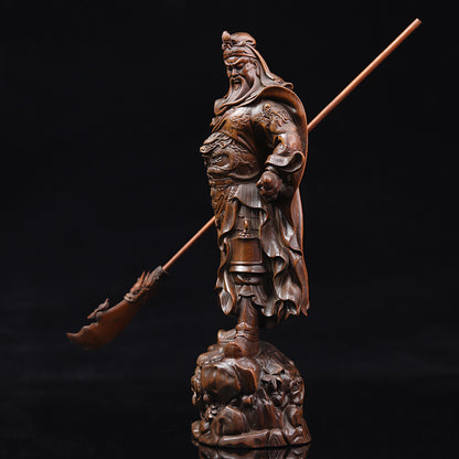 Gongwu God Of Wealth Statue Boxwood Carving Guan Erye Antique Figure Ornaments