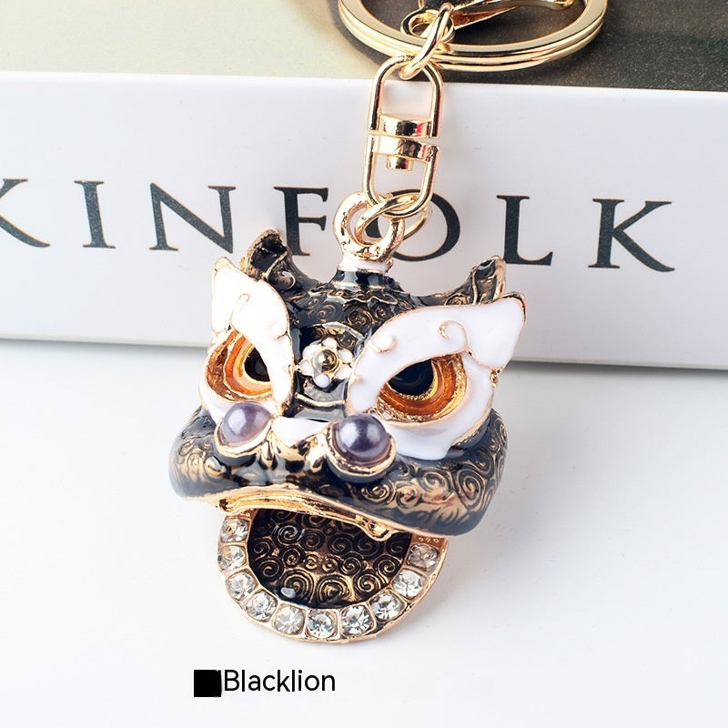 Chinese Style Southern Lion Diamond Pendant Keychain