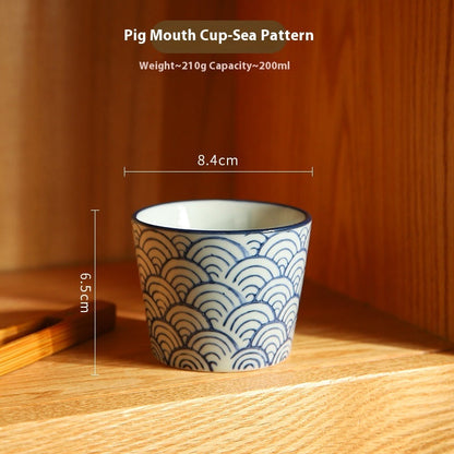 Underglaze Colored Sea Pattern Kung Fu Teacup Flat Bottom Ceramic Cup-4