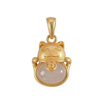 Lucky Cat Hetian Jade Ancient Law Gold Pendant Female Niche