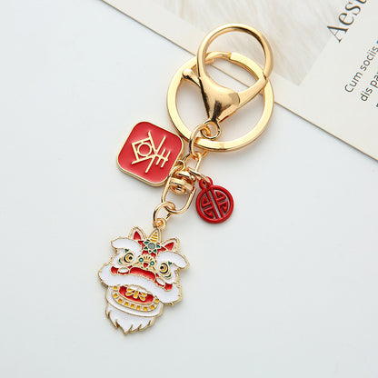 Spring Festival Creative Lion Dance Spring Fortune Alloy Keychain