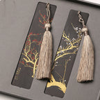 Plum Tree Carved Tassel Mahogany Bookmark Set Gift-1