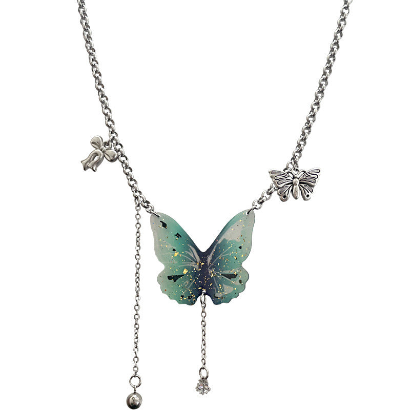 New Chinese Style Green Butterfly Tassel Necklace