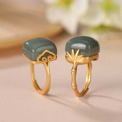 Women's Fashion Sterling Silver Gold Plated Hetian Jade Ring