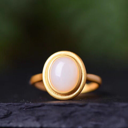 Women's White Jade Emerald Retro Natural Hetian Jade Ring