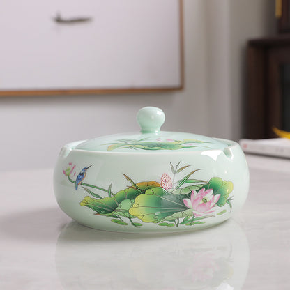 Ceramic New Chinese Style Windproof Household Ashtray With Lid