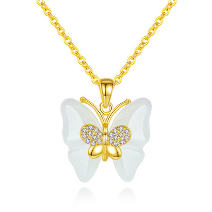 Hetian Jade Diamond Butterfly Necklace Girl