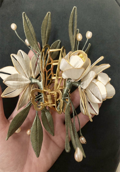 Headdress Antique Gold Gardenia Retro Pearl Hair Hairpin