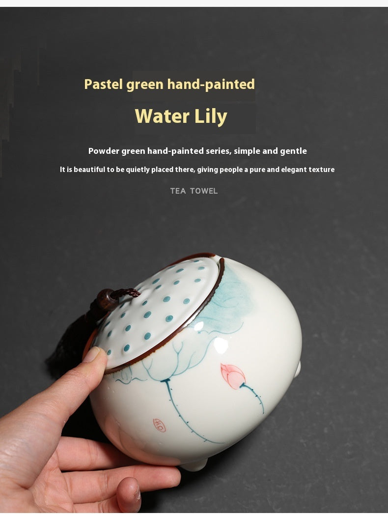 Hand Painted Lotus Ceramic Household Moisture-proof Tea Pot