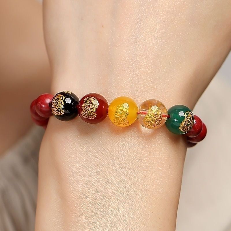 Cinnabar Bracelet with Five Gods of Wealth Feng Shui Gift-1