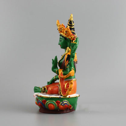 Painted Green Tara Buddha Statue Resin Craft Ornament