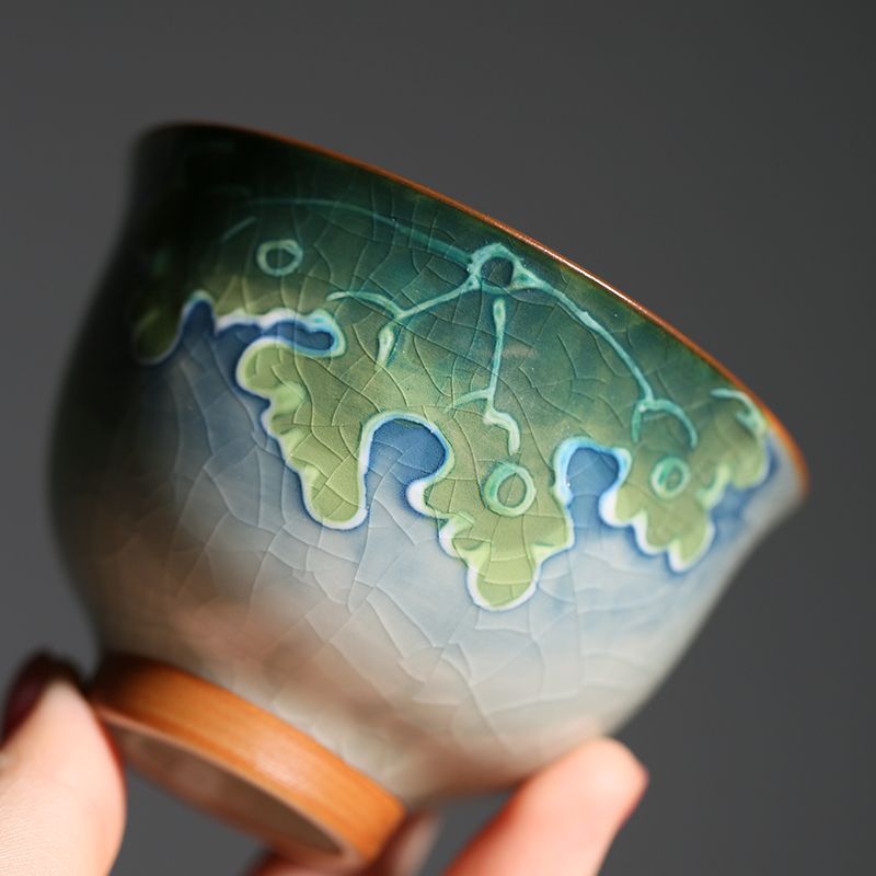 Hand Painted Ice Crack Tea Cup Chinese Underglaze Porcelain Tea Cup